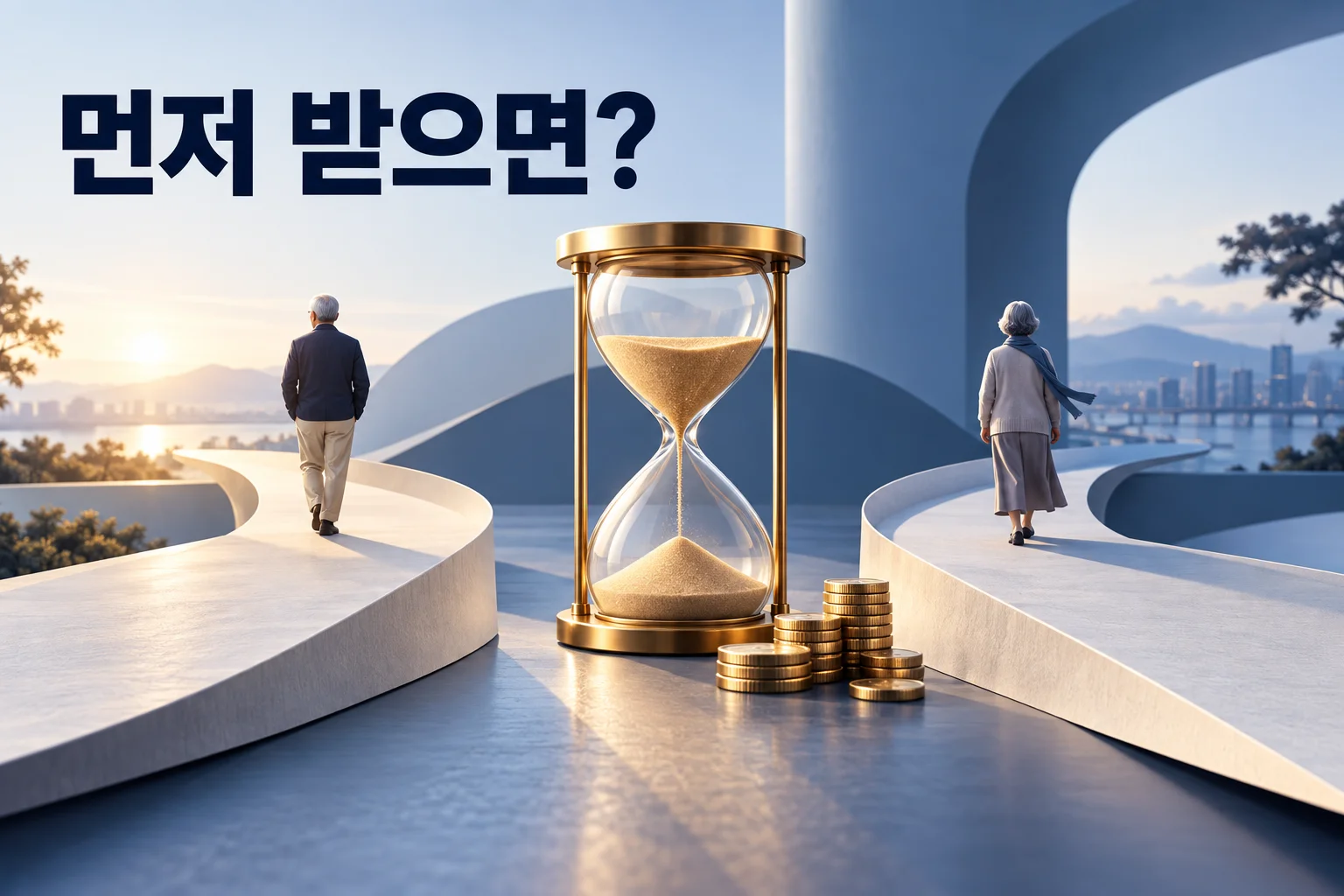 먼저 받으면? 조기수령 시점과 연금액 선택을 표현한 모래시계