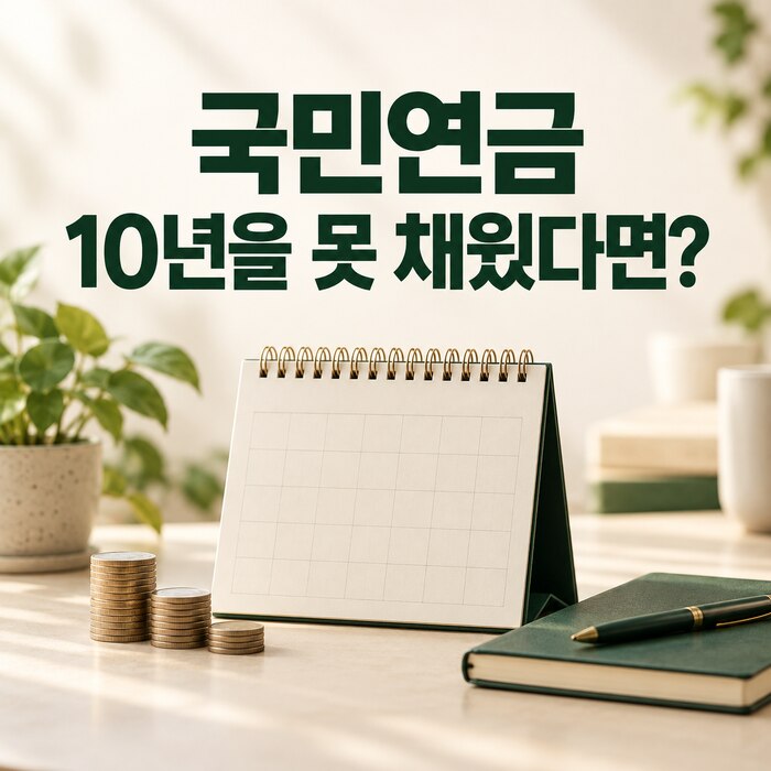 국민연금 가입기간 10년 미만일 때 확인할 방법을 안내하는 달력과 동전